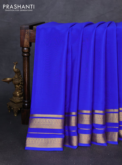 Pure mysore silk saree royal blue with plain body and zari woven border