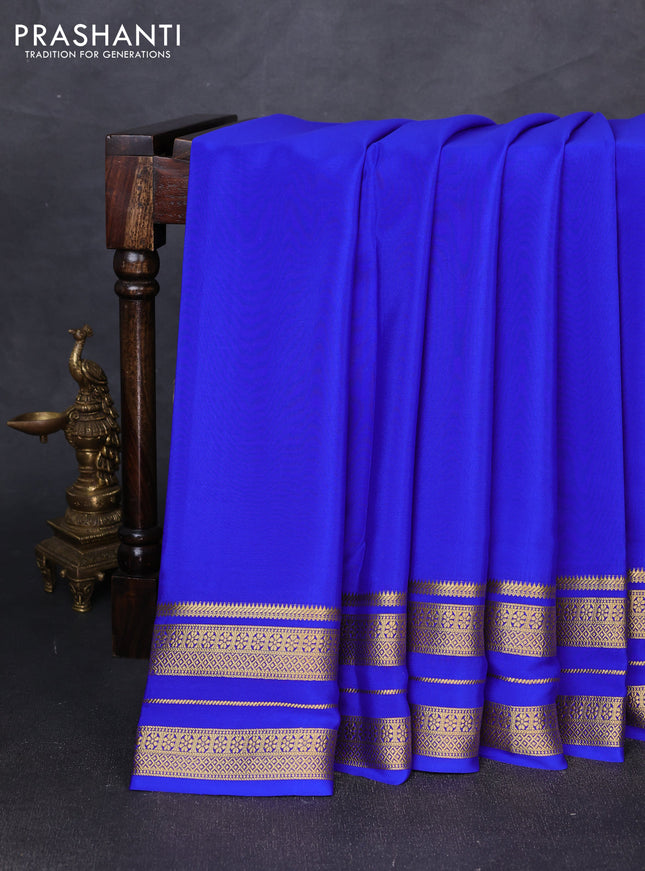Pure mysore silk saree royal blue with plain body and zari woven border