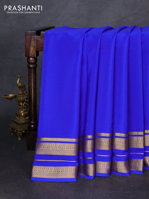Pure mysore silk saree royal blue with plain body and zari woven border