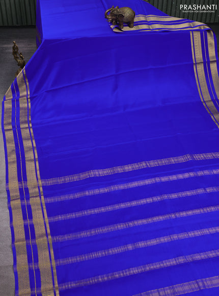 Pure mysore silk saree royal blue with plain body and zari woven border
