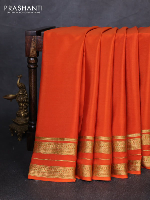 Pure mysore silk saree rust shade with plain body and zari woven border