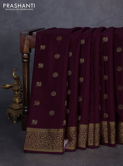 Pure mysore silk saree deep wine with allover zari woven buttas and zari woven border