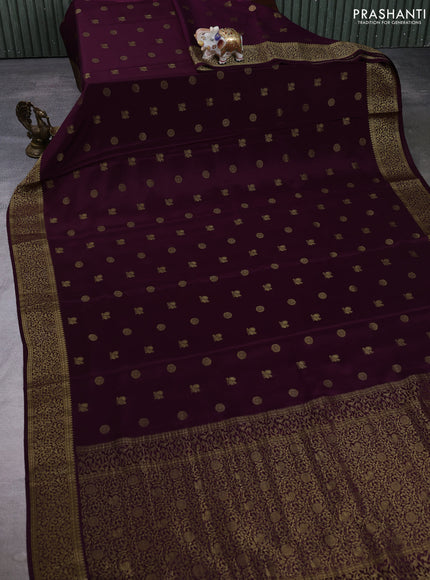 Pure mysore silk saree deep wine with allover zari woven buttas and zari woven border