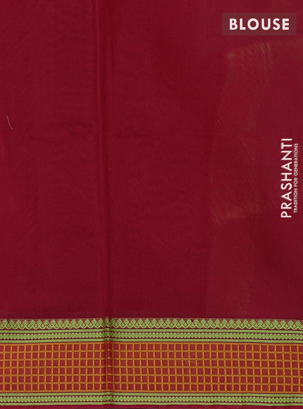 Kora silk cotton saree military green and mustard yellow maroon with allover thread woven buttas and thread woven border