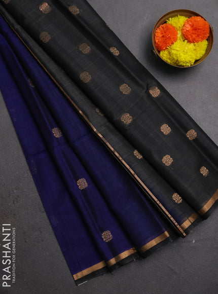 Kora silk cotton saree navy blue and grey with allover zari woven buttas and zari woven border