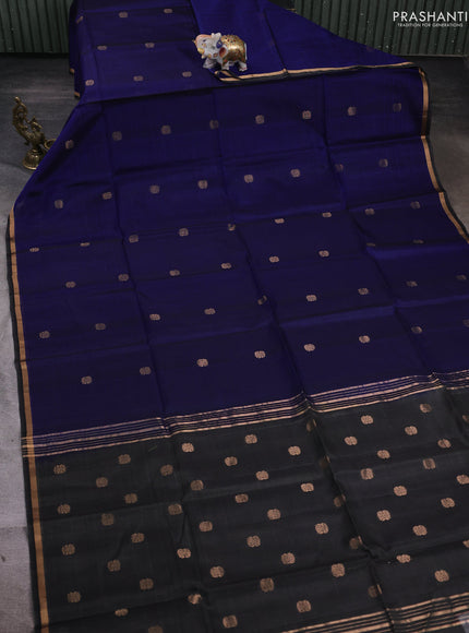 Kora silk cotton saree navy blue and grey with allover zari woven buttas and zari woven border