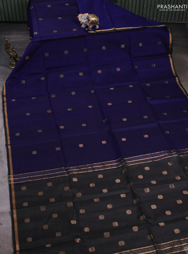 Kora silk cotton saree navy blue and grey with allover zari woven buttas and zari woven border