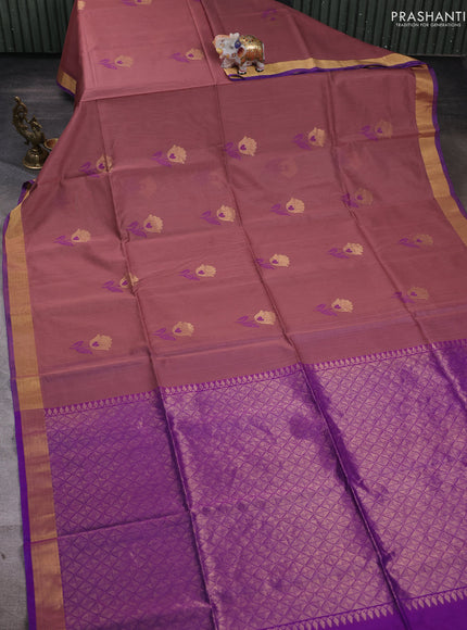 Kora silk cotton saree pastel pink and purple with allover thread & zari woven buttas and zari woven border