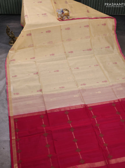 Kora silk cotton saree cream and pink with allover thread & zari woven buttas and zari woven border
