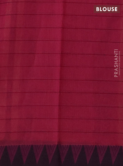 Kora silk cotton saree pink and black with allover thread checks & buttas and temple design thread woven border