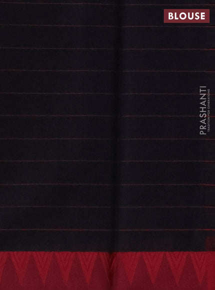 Kora silk cotton saree black and maroon with allover thread checks & buttas and temple design thread woven border