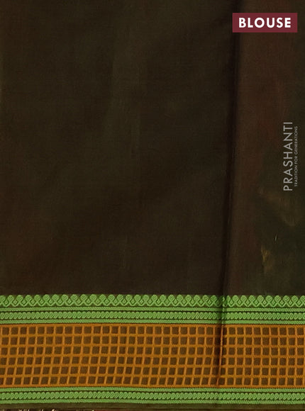 Kora silk cotton saree red and mustard yellow with allover thread woven buttas and thread woven border