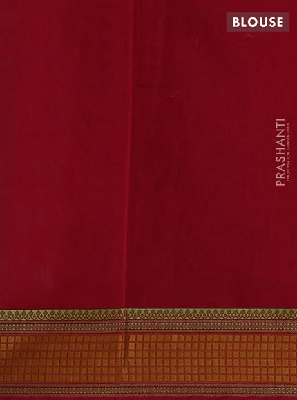 Kora silk cotton saree peacock green and mustard yellow with allover thread woven buttas and thread woven border