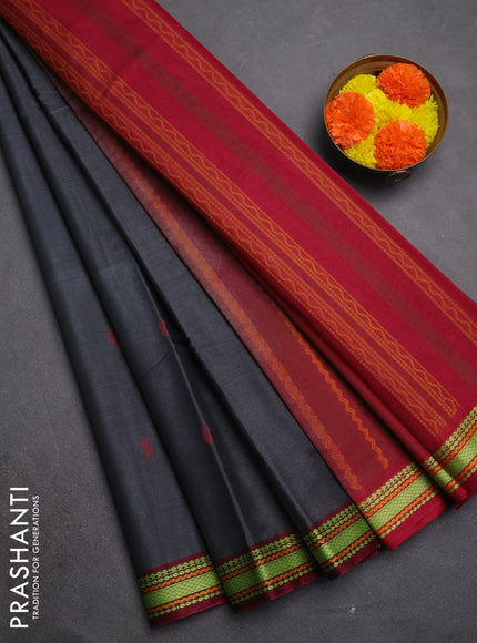 Kora silk cotton saree grey and maroon with paisley thread woven buttas and thread woven border