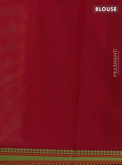 Kora silk cotton saree dual shade of green and maroon with paisley thread woven buttas and thread woven border