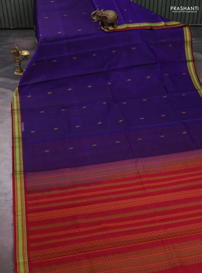 Kora silk cotton saree violet and maroon with paisley thread woven buttas and thread woven border