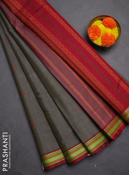 Kora silk cotton saree grey and maroon with paisley thread woven buttas and thread woven border
