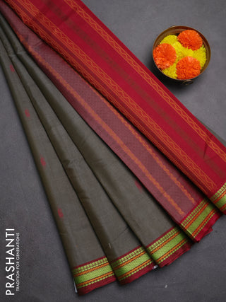 Kora silk cotton saree grey and maroon with paisley thread woven buttas and thread woven border