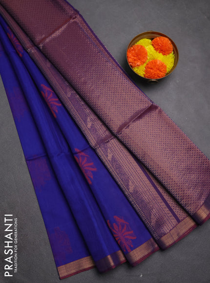 Kora silk cotton saree royal blue with allover thread & zari woven buttas and zari woven border