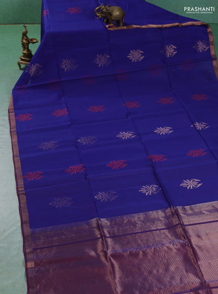 Kora silk cotton saree royal blue with allover thread & zari woven buttas and zari woven border