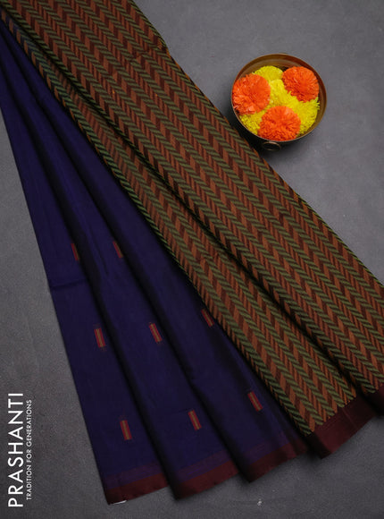 Kora silk cotton saree navy blue and deep maroon with allover thread woven buttas and simple border