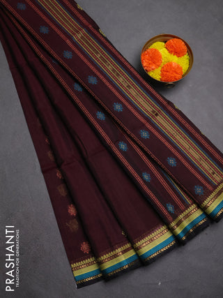 Kora silk cotton saree deep maroon and black with allover thread & zari woven buttas and thread & zari woven border