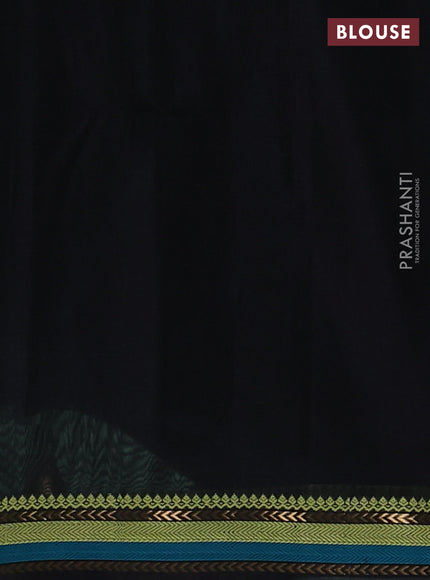 Kora silk cotton saree dark green and black with allover thread & zari woven buttas and thread & zari woven border