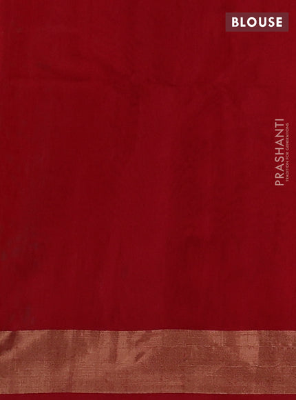 Kora silk cotton saree green and red with allover zari woven buttas and zari woven border