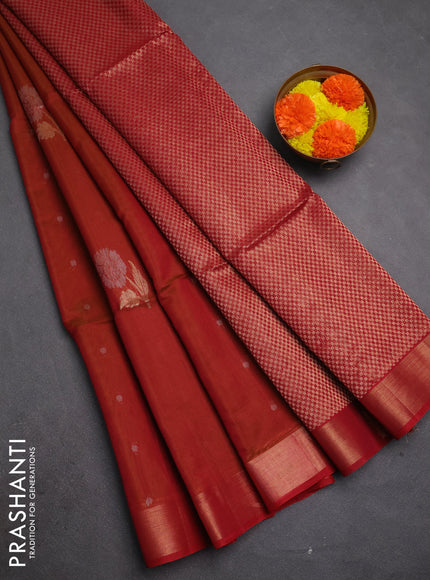 Kora silk cotton saree dual shade of red with allover zari woven buttas and zari woven border