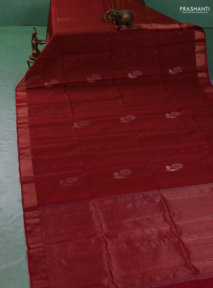 Kora silk cotton saree dual shade of red with allover zari woven buttas and zari woven border