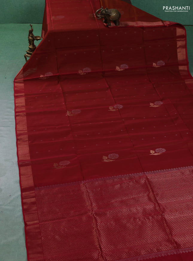 Kora silk cotton saree dual shade of red with allover zari woven buttas and zari woven border