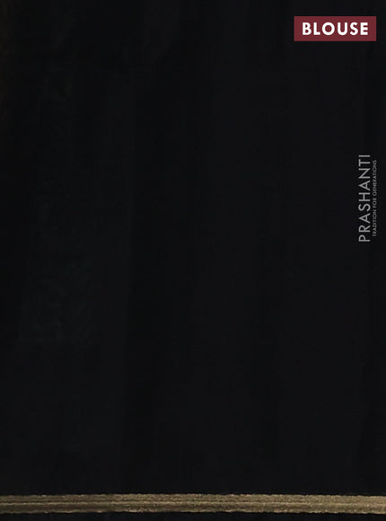 Kora silk cotton saree mehendi green and black with zari woven buttas and small zari woven piping border