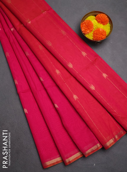 Kora silk cotton saree pink with zari woven buttas and small zari woven piping border