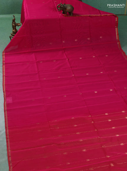 Kora silk cotton saree pink with zari woven buttas and small zari woven piping border