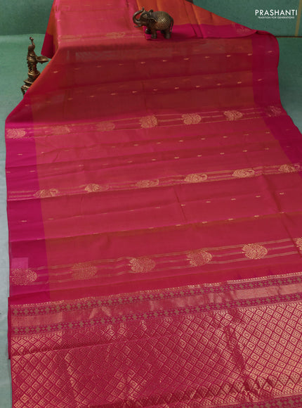 Kora silk cotton saree sunset orange and pink with allover zari weaves and zari woven butta border