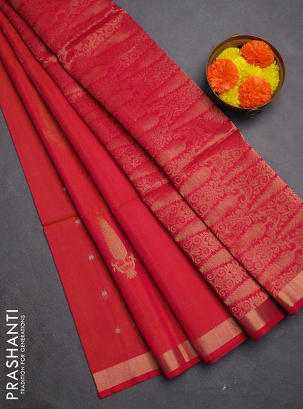 Kora silk cotton saree dual shade of pink with allover zari woven buttas and zari woven border