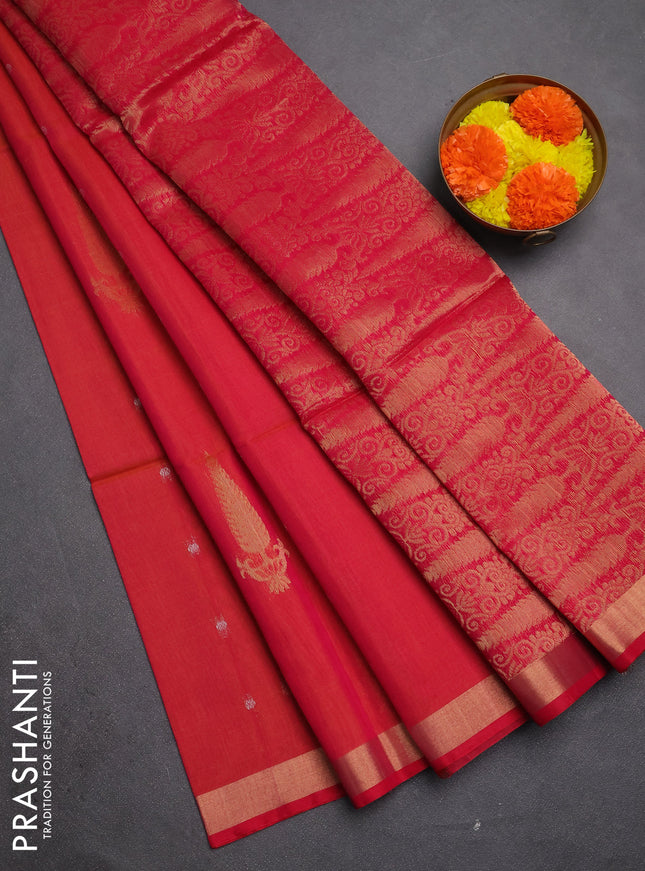 Kora silk cotton saree dual shade of pink with allover zari woven buttas and zari woven border
