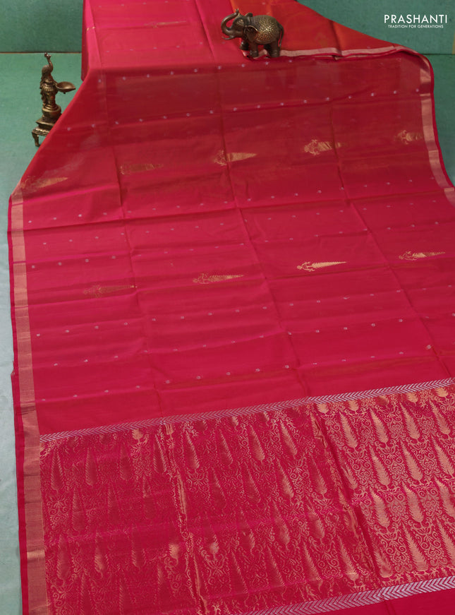 Kora silk cotton saree dual shade of pink with allover zari woven buttas and zari woven border