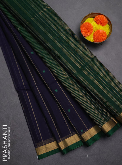 Kora silk cotton saree navy blue and green with allover zari weaves & buttas and zari woven border