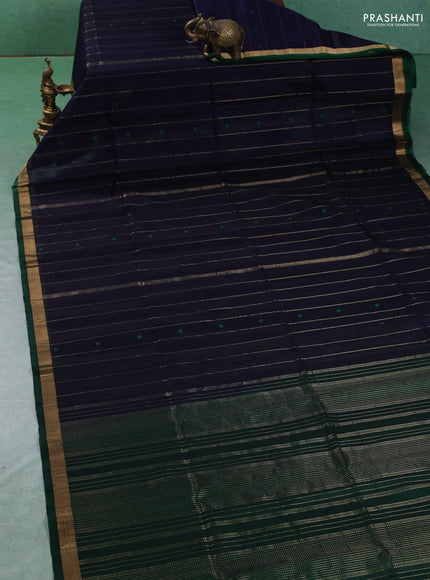 Kora silk cotton saree navy blue and green with allover zari weaves & buttas and zari woven border