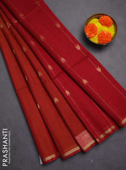 Kora silk cotton saree rust shade and maroon with zari woven buttas and zari woven piping border