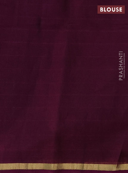 Kora silk cotton saree green and dark magenta pink with zari woven buttas and zari woven piping border