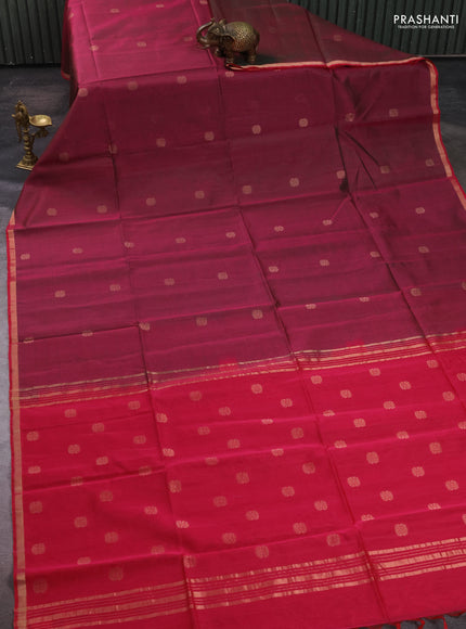 Kora silk cotton saree magenta pink and pink with zari woven buttas and zari woven piping border