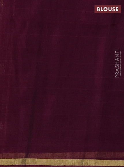 Kora silk cotton saree olive green and dark magenta pink with zari woven buttas and zari woven piping border