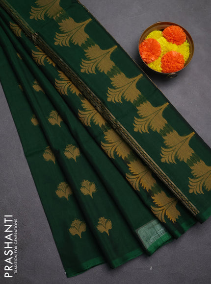 Kora silk cotton saree green with thread & zari woven buttas in borderless style