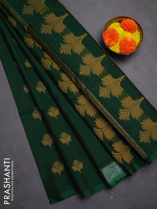 Kora silk cotton saree green with thread & zari woven buttas in borderless style