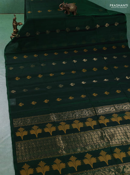 Kora silk cotton saree green with thread & zari woven buttas in borderless style
