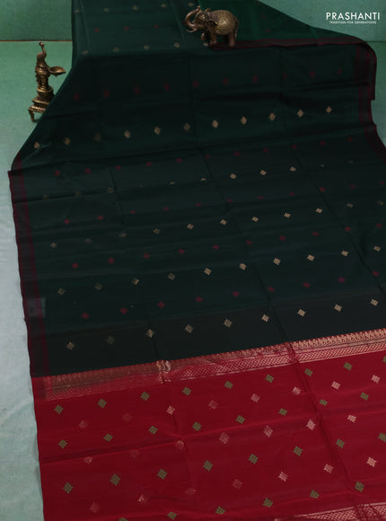 Kora silk cotton saree green and maroon with thread & zari woven buttas and rettapet border