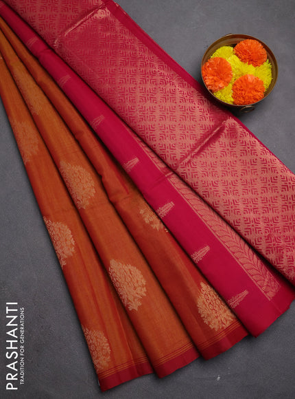 Kora silk cotton saree dual shade of maroon and pink with zari woven buttas and simple border