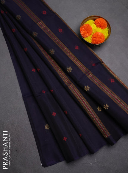 Kora silk cotton saree navy blue with thread & zari woven buttas in borderless style